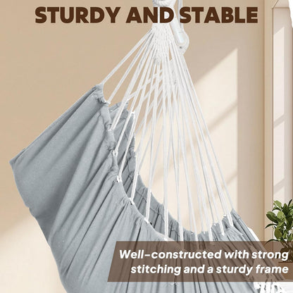 Hammock Chair Hanging Swing Max 500 Lbs 2 Cushions Included Metal Spreader Bar with Anti-Slip Grooves Portable Hanging Chair Side Pocket Large Macrame Bohemian Chair Indoor Outdoor